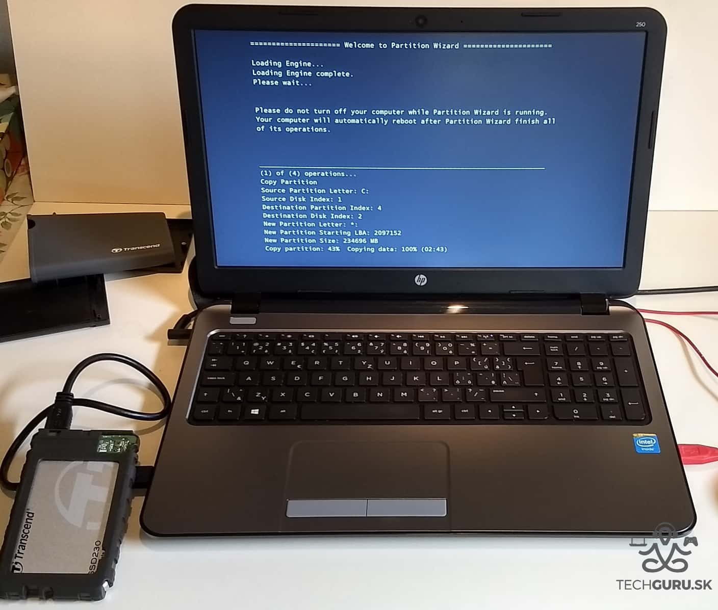 Výmena HDD za SSD zmena partícií notebook HP